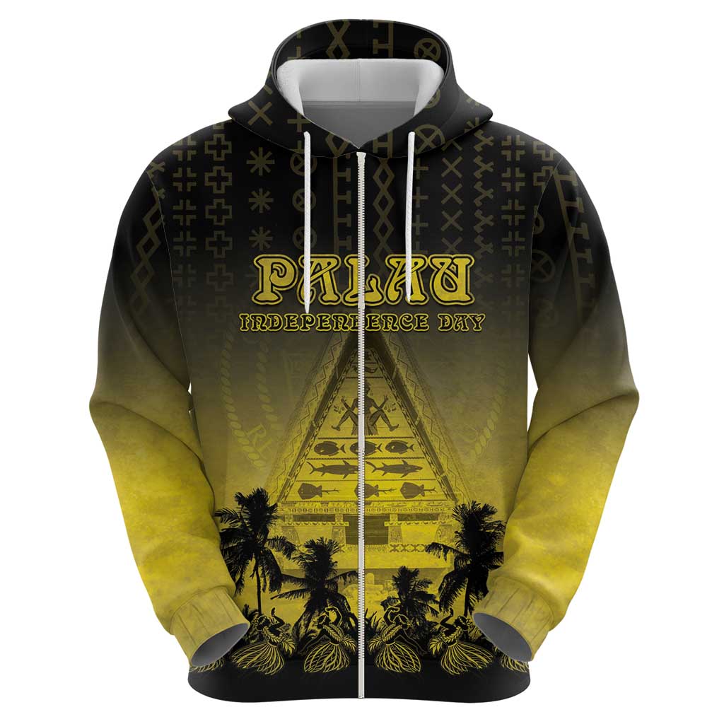 Personalised Palau Independence Day Zip Hoodie Palauan Tattoo Pattern - Polynesian Pride