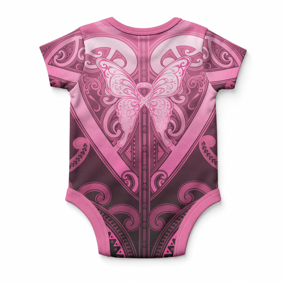 Aotearoa Breast Cancer Baby Onesie Maori Tribal Pattern