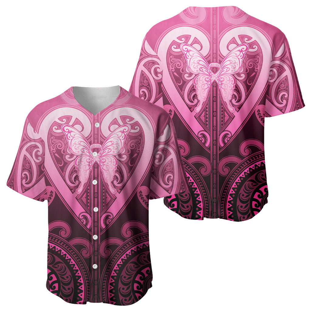 Aotearoa Breast Cancer Baseball Jersey Maori Tribal Pattern LT05 - Polynesian Pride