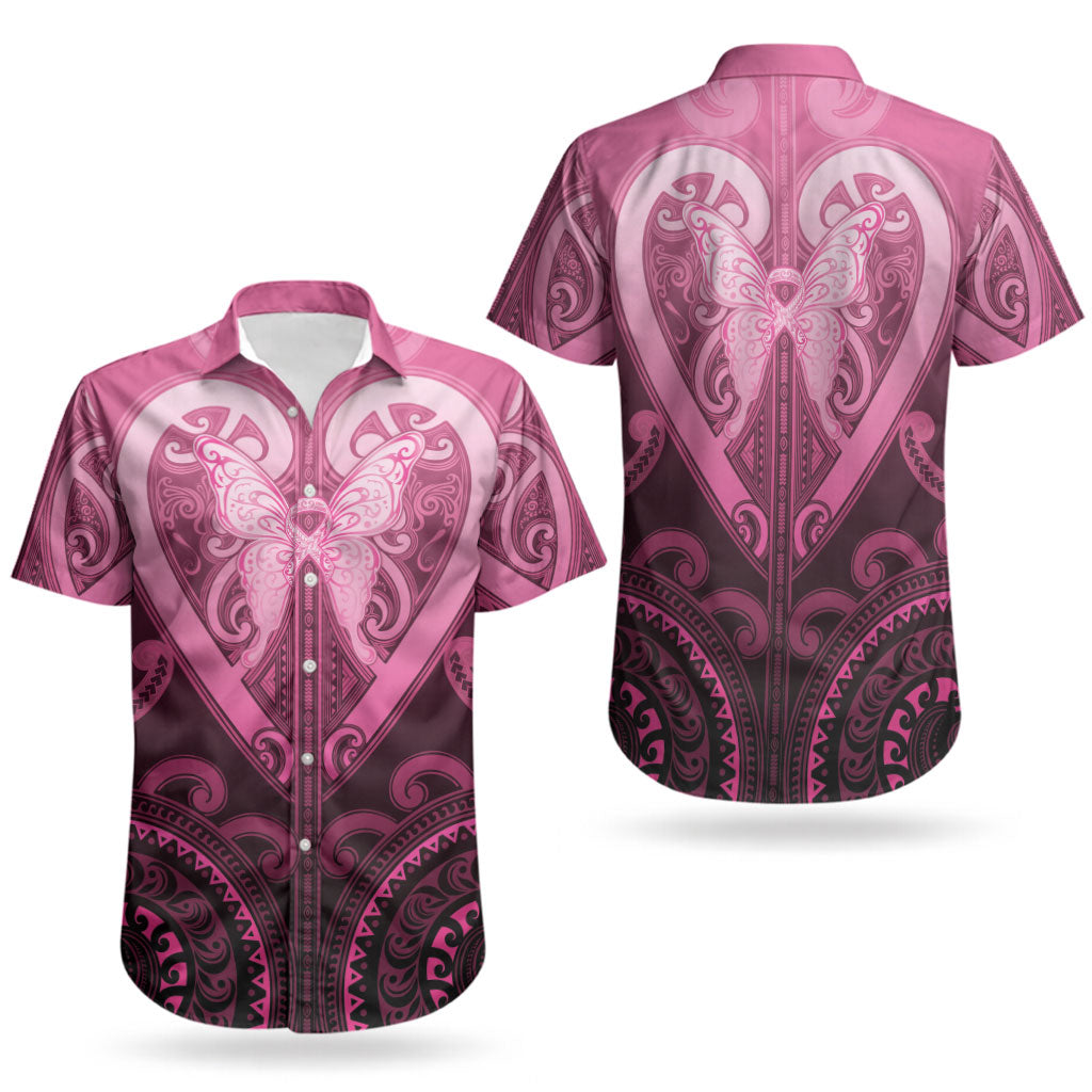 Aotearoa Breast Cancer Couples Matching Short Sleeve Bodycon Dress and Hawaiian Shirt Maori Tribal Pattern