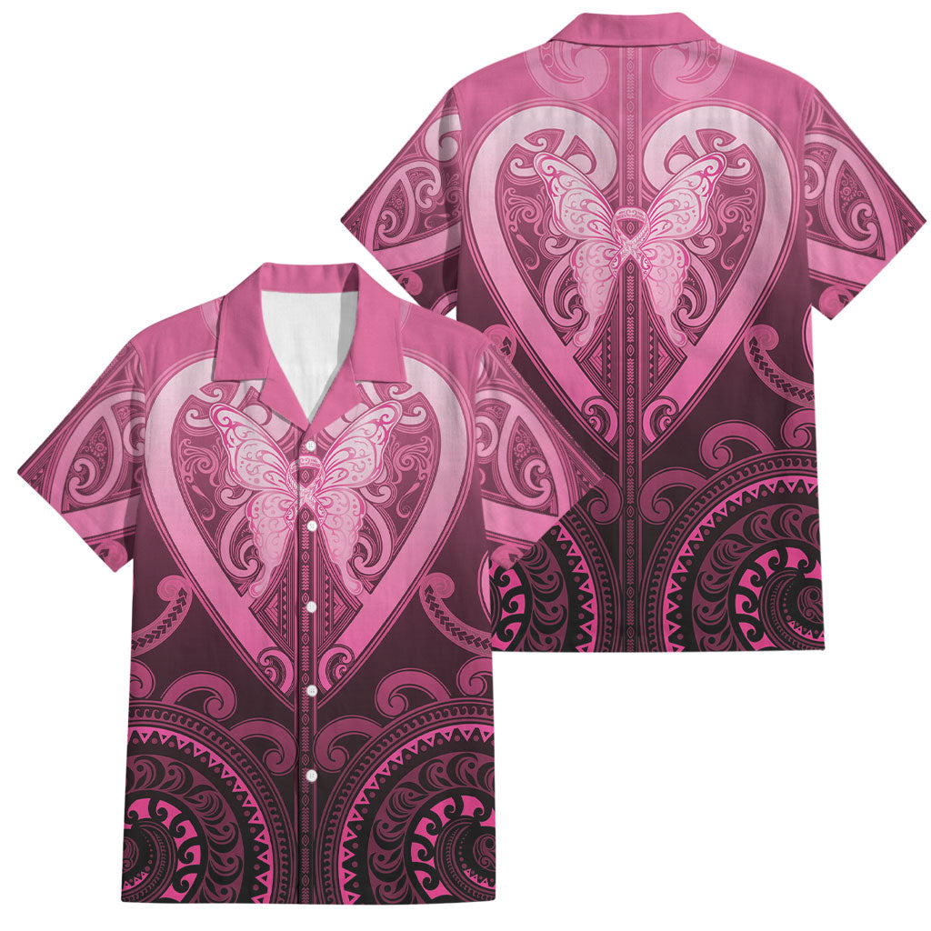 Aotearoa Breast Cancer Family Matching Mermaid Dress and Hawaiian Shirt Maori Tribal Pattern LT05 Dad's Shirt - Short Sleeve Pink - Polynesian Pride