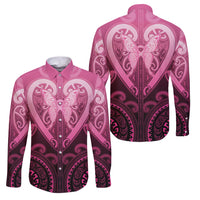 Aotearoa Breast Cancer Family Matching Short Sleeve Bodycon Dress and Hawaiian Shirt Maori Tribal Pattern LT05 Dad's Shirt - Long Sleeve Pink - Polynesian Pride