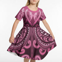 Aotearoa Breast Cancer Kid Short Sleeve Dress Maori Tribal Pattern LT05 - Polynesian Pride