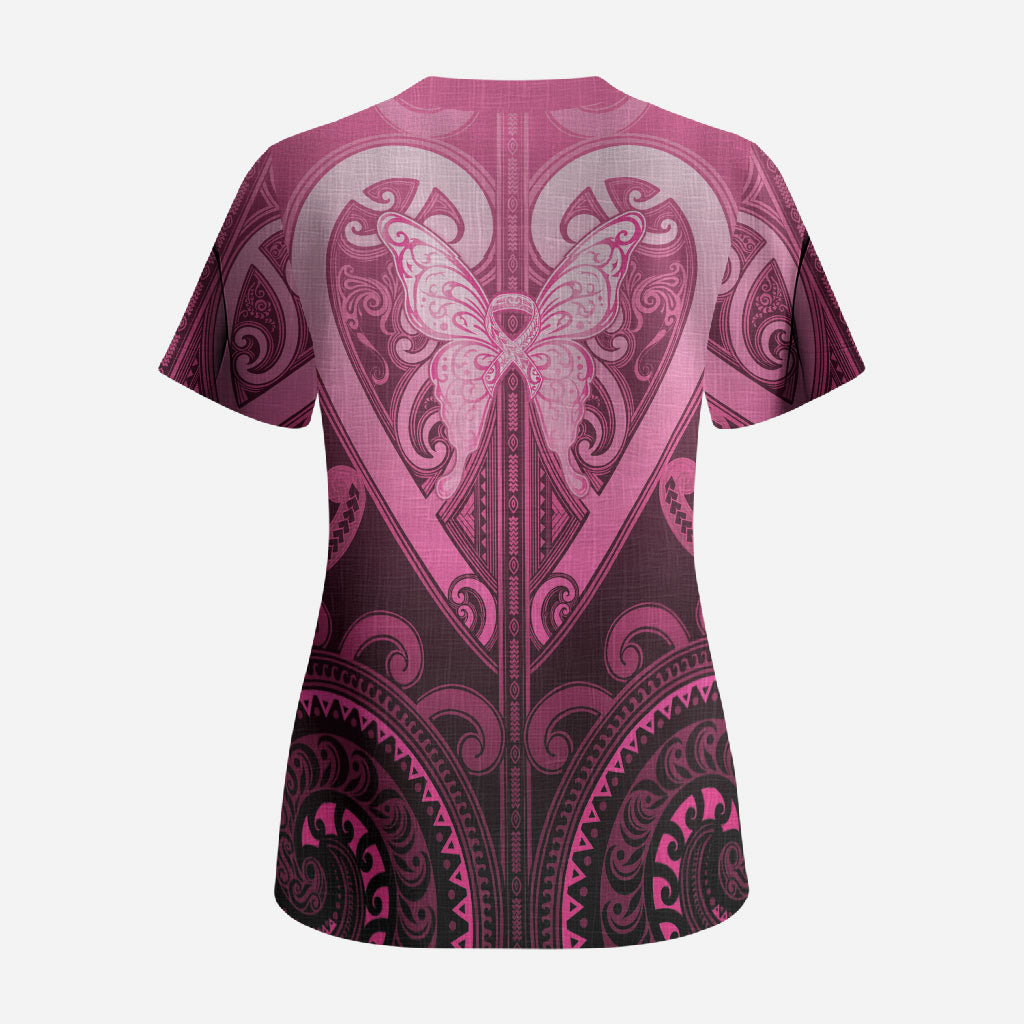 Aotearoa Breast Cancer Scrub Top Maori Tribal Pattern LT05 - Polynesian Pride