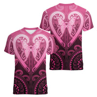 Aotearoa Breast Cancer Women V-Neck T-Shirt Maori Tribal Pattern