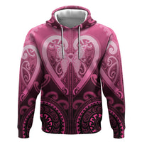 Aotearoa Breast Cancer Zip Hoodie Maori Tribal Pattern