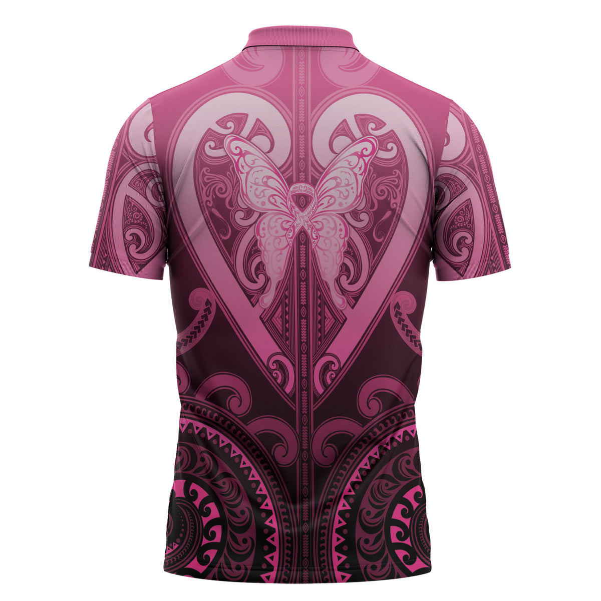Aotearoa Breast Cancer Zipper Polo Shirt Maori Tribal Pattern LT05 - Polynesian Pride