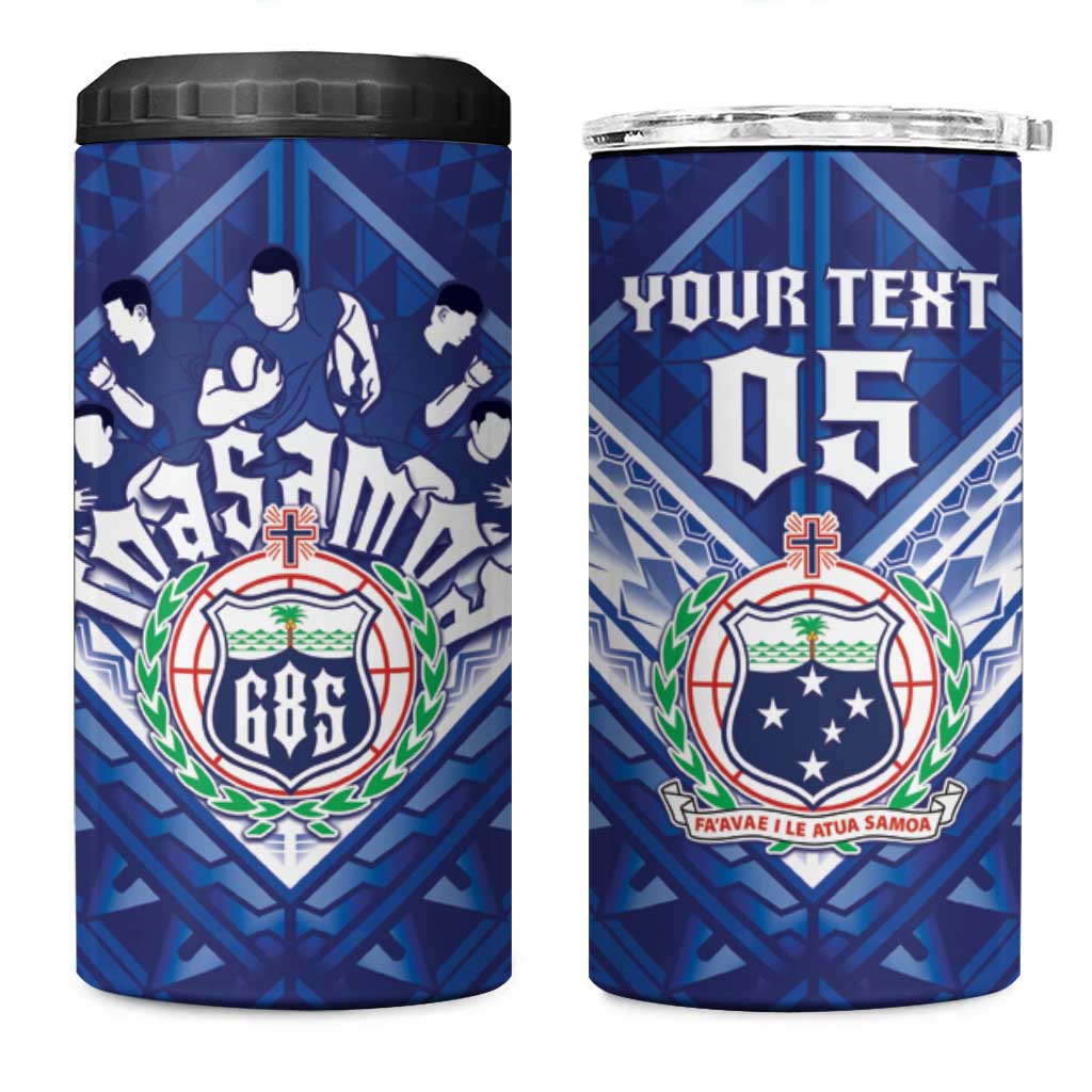 Toa Samoa Rugby Custom 4 in 1 Can Cooler Tumbler Samoan Pride With Tribal Pattern - Polynesian Pride