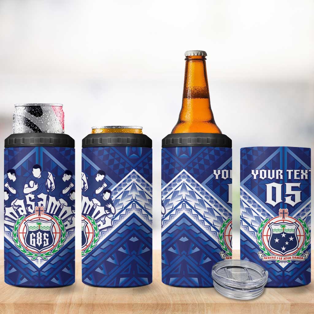 Toa Samoa Rugby Custom 4 in 1 Can Cooler Tumbler Samoan Pride With Tribal Pattern - Polynesian Pride