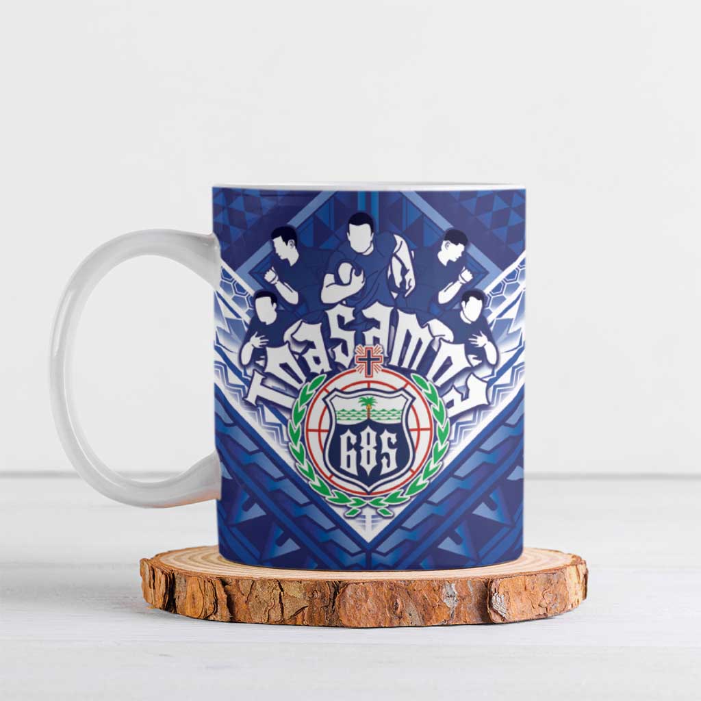 Toa Samoa Rugby Custom Ceramic Mug Samoan Pride With Tribal Pattern - Polynesian Pride