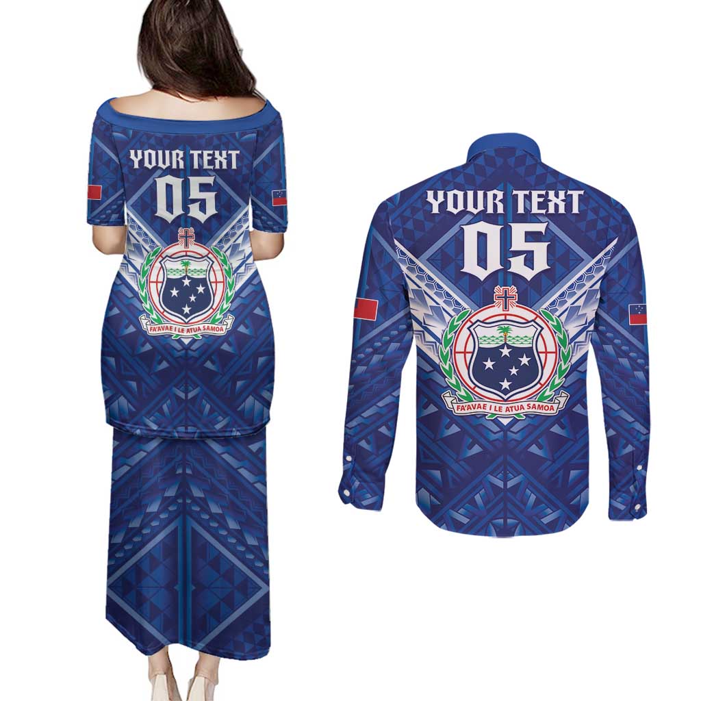 Toa Samoa Rugby Custom Couples Matching Puletasi and Long Sleeve Button Shirt Samoan Pride With Tribal Pattern - Polynesian Pride