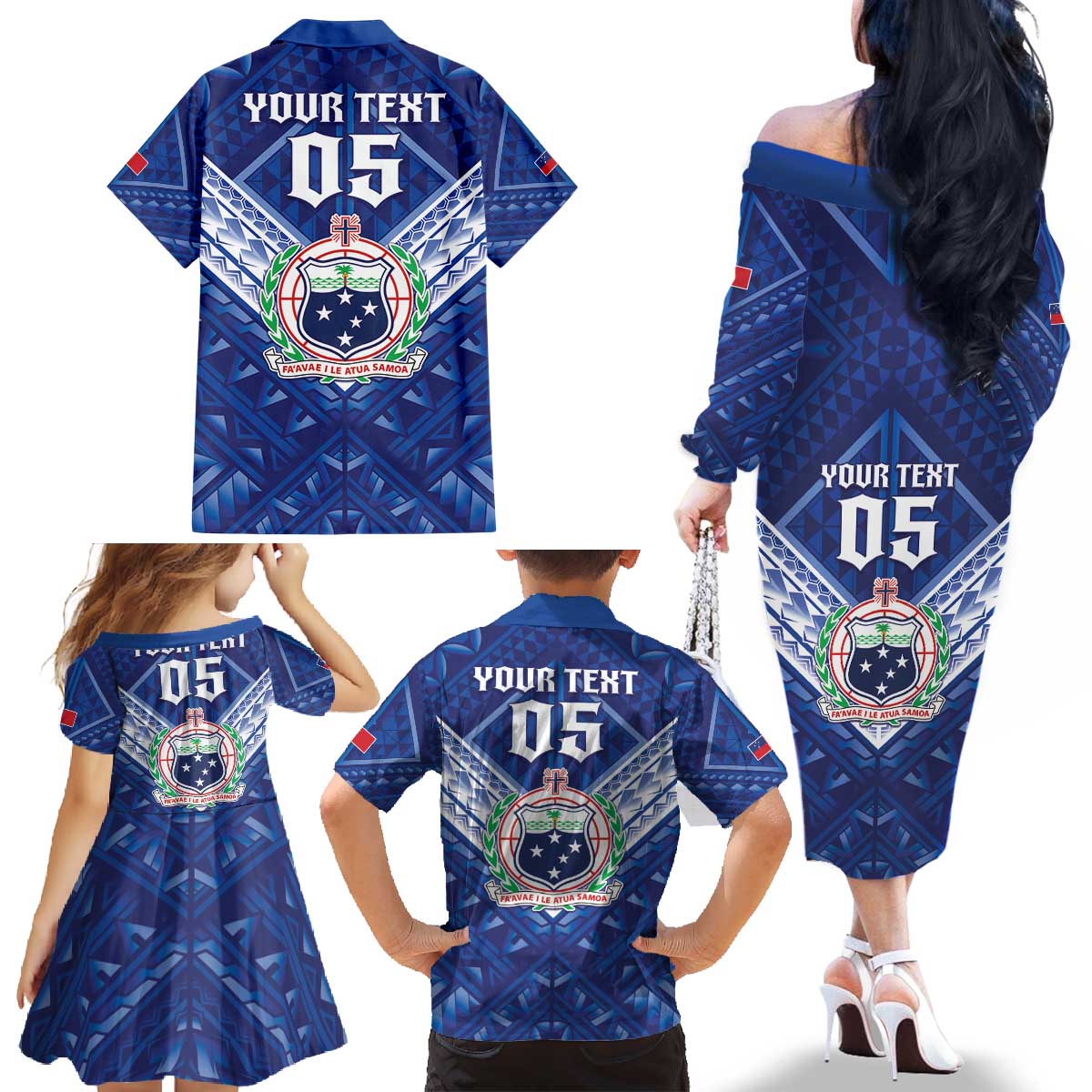 Toa Samoa Rugby Custom Family Matching Off The Shoulder Long Sleeve Dress and Hawaiian Shirt Samoan Pride With Tribal Pattern - Polynesian Pride