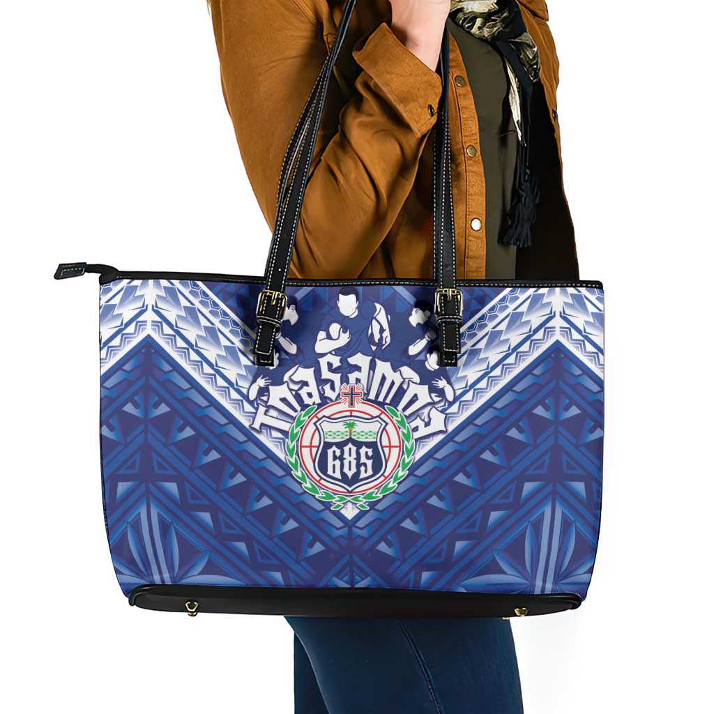 Toa Samoa Rugby Leather Tote Bag Samoan Pride With Tribal Pattern - Polynesian Pride