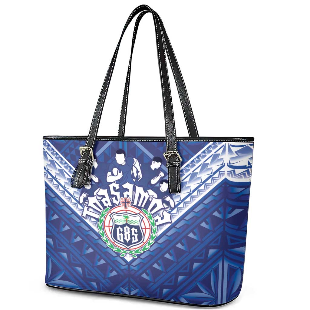 Toa Samoa Rugby Leather Tote Bag Samoan Pride With Tribal Pattern - Polynesian Pride