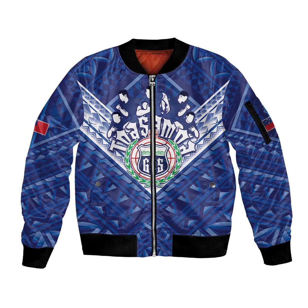 Toa Samoa Rugby Custom Sleeve Zip Bomber Jacket Samoan Pride With Tribal Pattern - Polynesian Pride