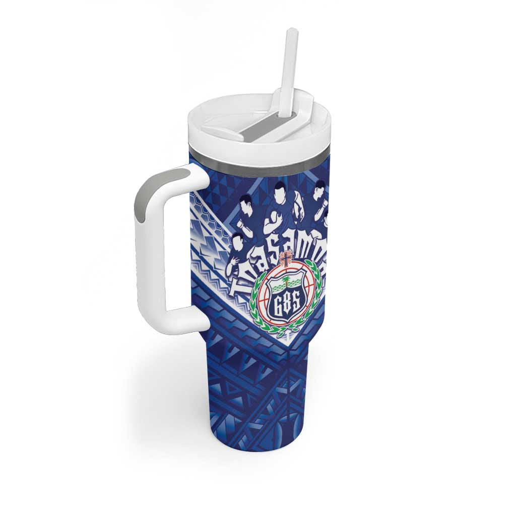 Toa Samoa Rugby Custom Tumbler With Handle Samoan Pride With Tribal Pattern - Polynesian Pride