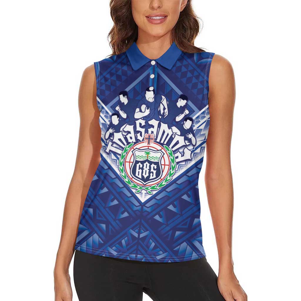 Toa Samoa Rugby Custom Women Sleeveless Polo Shirt Samoan Pride With Tribal Pattern - Polynesian Pride