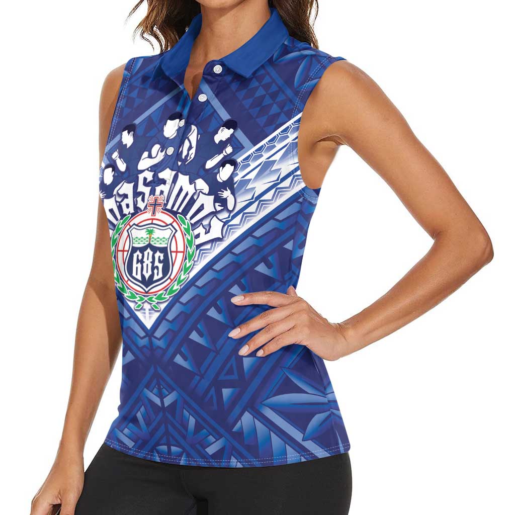 Toa Samoa Rugby Custom Women Sleeveless Polo Shirt Samoan Pride With Tribal Pattern - Polynesian Pride