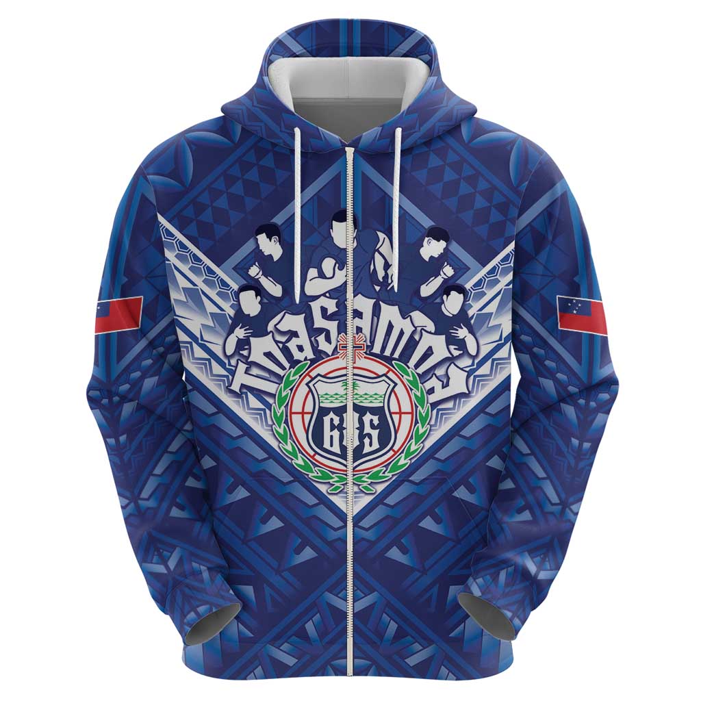 Toa Samoa Rugby Custom Zip Hoodie Samoan Pride With Tribal Pattern - Polynesian Pride