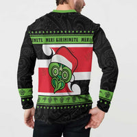 New Zealand Funny Christmas Button Sweatshirt Maori Tiki