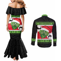 New Zealand Funny Christmas Couples Matching Mermaid Dress and Long Sleeve Button Shirt Maori Tiki