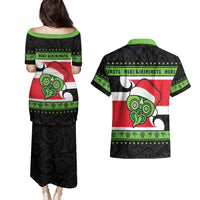 New Zealand Funny Christmas Couples Matching Puletasi and Hawaiian Shirt Maori Tiki LT05 - Polynesian Pride