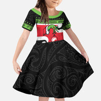 New Zealand Funny Christmas Family Matching Long Sleeve Bodycon Dress and Hawaiian Shirt Maori Tiki LT05 Daughter's Dress Black - Polynesian Pride