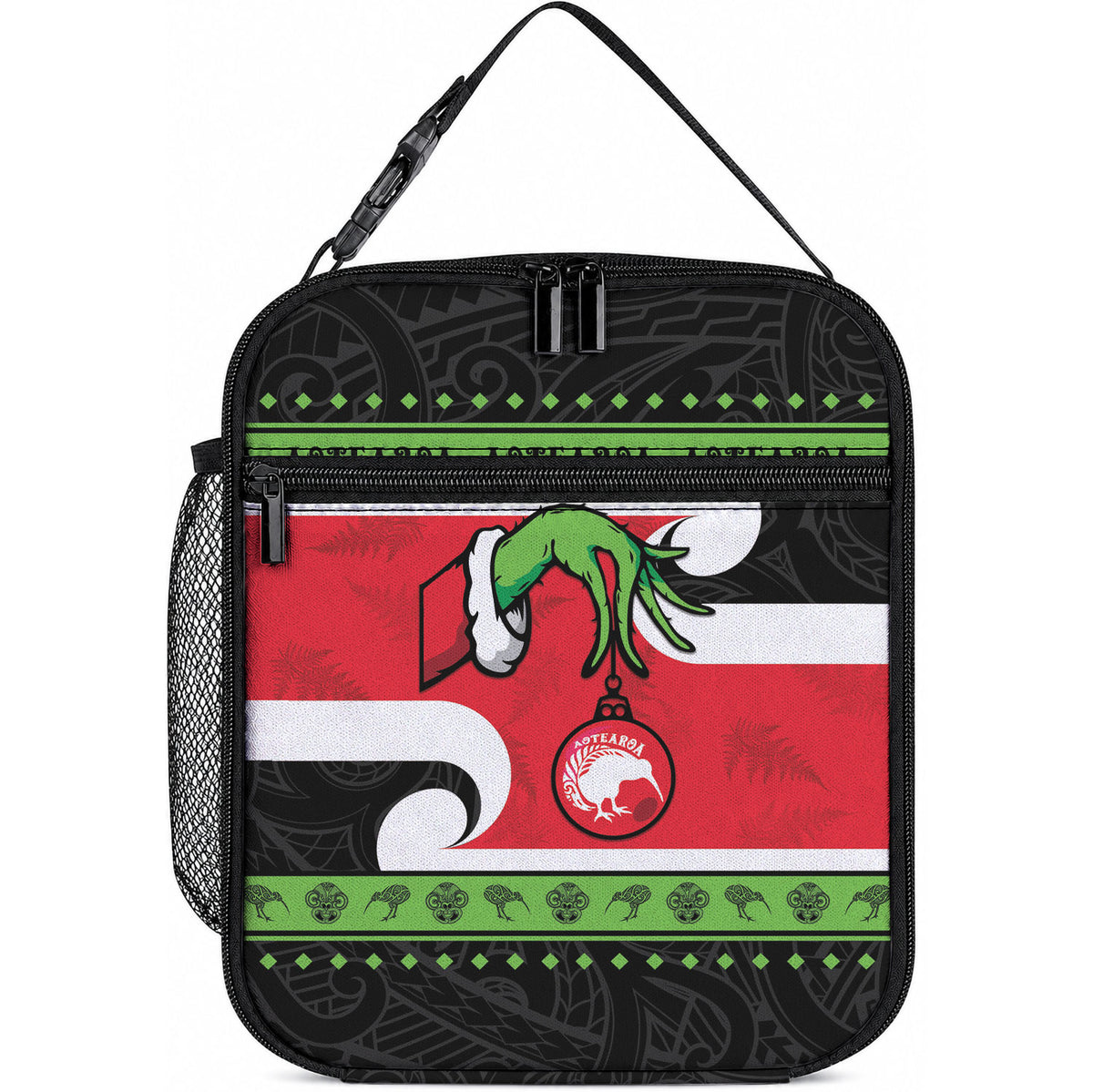 New Zealand Funny Christmas Lunch Bag Maori Tiki LT05 10.2 × 8.3 × 4.3 inch Black - Polynesian Pride