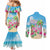 Hawaii Christmas Couples Matching Mermaid Dress and Long Sleeve Button Shirt Deck The Palms Holiday Flamingos