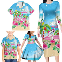 Hawaii Christmas Family Matching Long Sleeve Bodycon Dress and Hawaiian Shirt Deck The Palms Holiday Flamingos LT05 - Polynesian Pride
