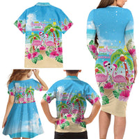Hawaii Christmas Family Matching Long Sleeve Bodycon Dress and Hawaiian Shirt Deck The Palms Holiday Flamingos LT05 - Polynesian Pride