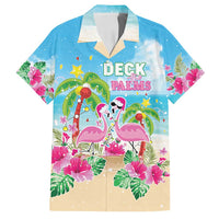 Hawaii Christmas Family Matching Long Sleeve Bodycon Dress and Hawaiian Shirt Deck The Palms Holiday Flamingos LT05 Dad's Shirt - Short Sleeve Blue - Polynesian Pride