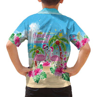 Hawaii Christmas Kid Hawaiian Shirt Deck The Palms Holiday Flamingos