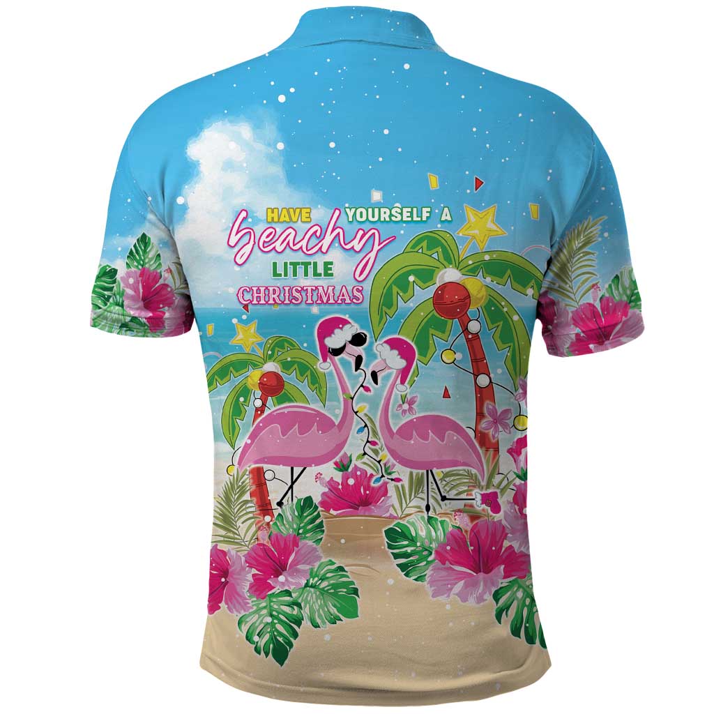 Hawaii Christmas Polo Shirt Deck The Palms Holiday Flamingos