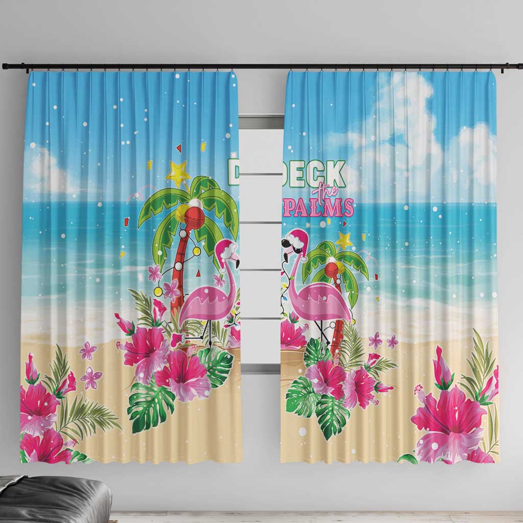 Hawaii Christmas Window Curtain Deck The Palms Holiday Flamingos