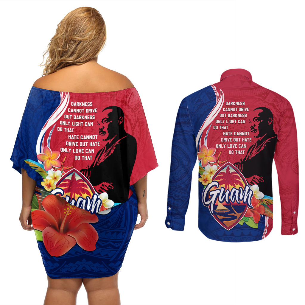 Guam Martin Luther King Jr Day Couples Matching Off Shoulder Short Dress and Long Sleeve Button Shirt LT05 - Polynesian Pride
