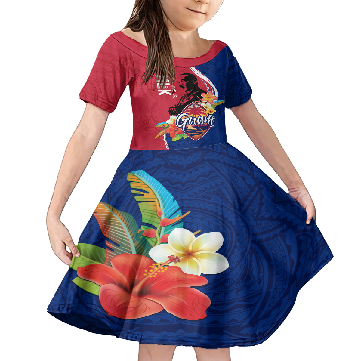 Guam Martin Luther King Jr Day Family Matching Long Sleeve Bodycon Dress and Hawaiian Shirt LT05 Daughter's Dress Red - Polynesian Pride
