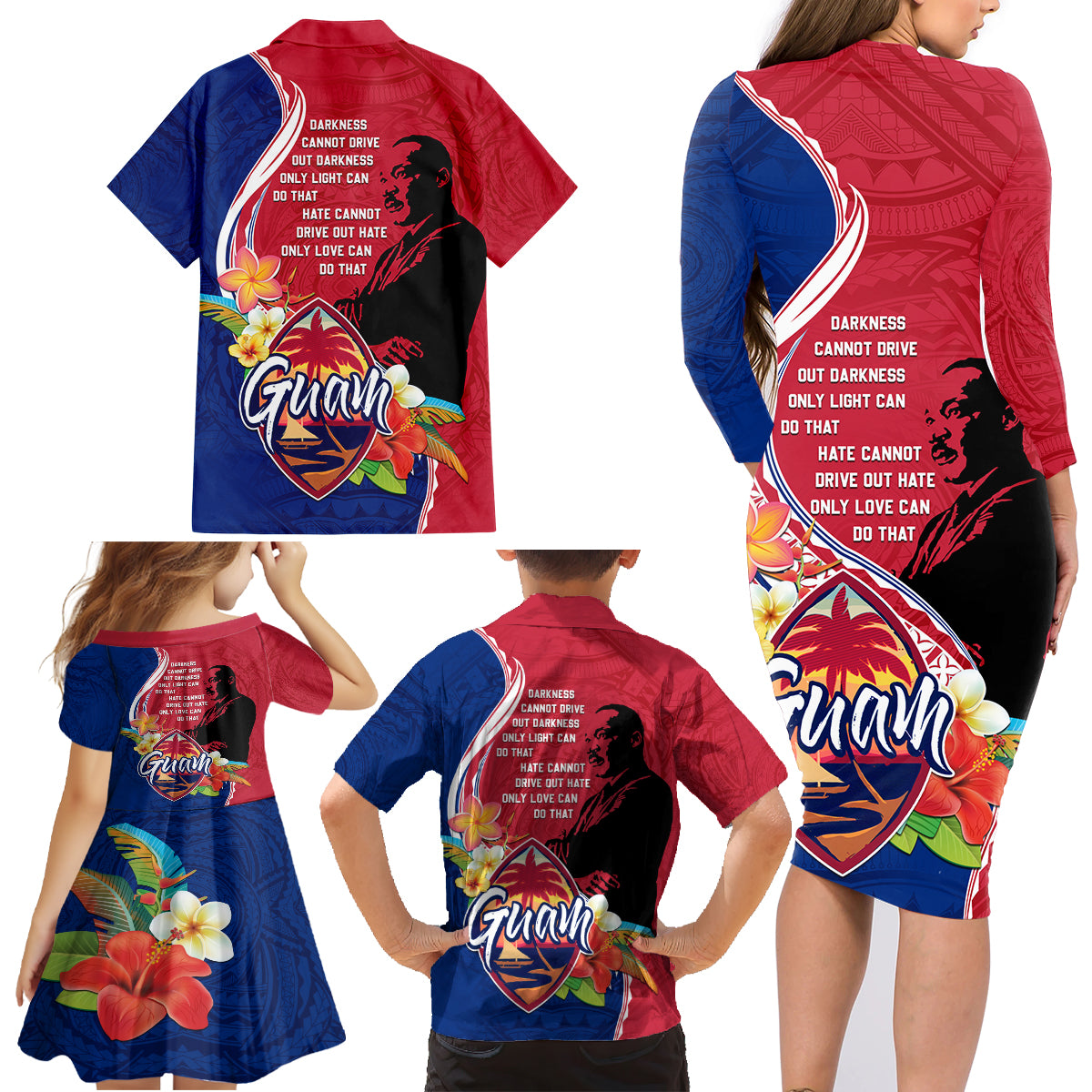 Guam Martin Luther King Jr Day Family Matching Long Sleeve Bodycon Dress and Hawaiian Shirt LT05 - Polynesian Pride