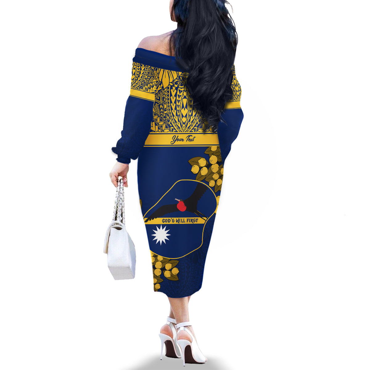 Personalised Repubrikin Naoero Independence Day Family Matching Off Shoulder Long Sleeve Dress and Hawaiian Shirt Tamanu With Coat Of Arms LT05 - Polynesian Pride
