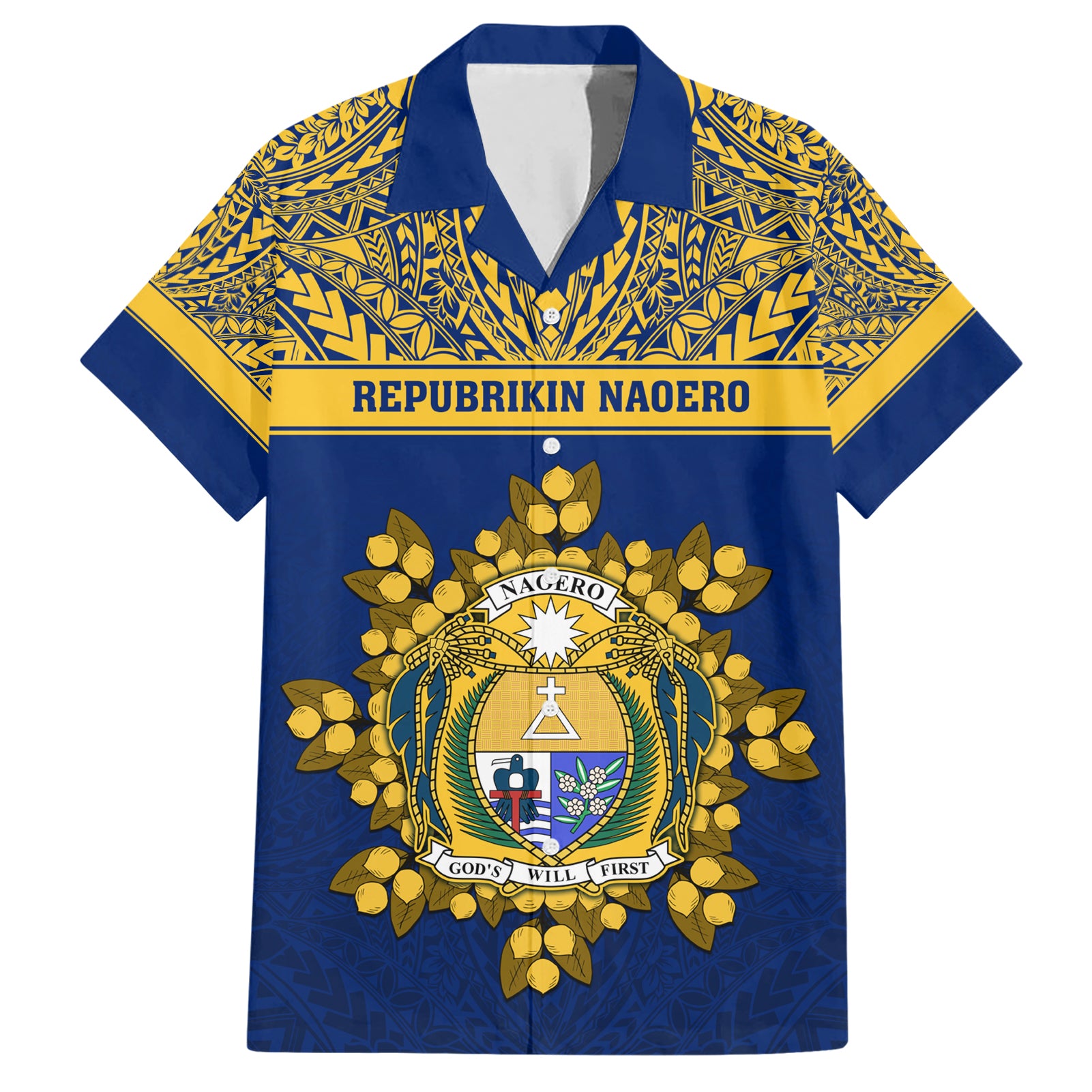 Personalised Repubrikin Naoero Independence Day Hawaiian Shirt Tamanu With Coat Of Arms LT05 Yellow - Polynesian Pride