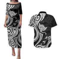 Hawaii Manta Ray Couples Matching Puletasi and Hawaiian Shirt Polynesian Art Tattoo