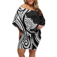 Hawaii Manta Ray Family Matching Off Shoulder Short Dress and Hawaiian Shirt Polynesian Art Tattoo