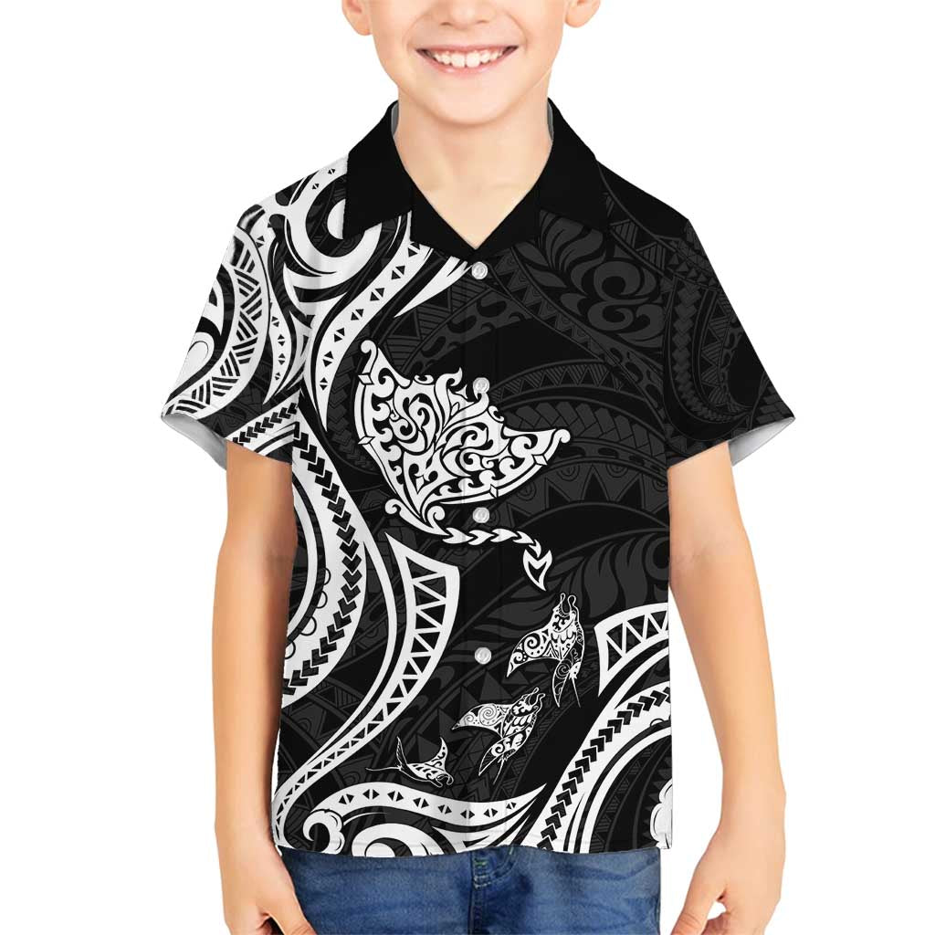 Hawaii Manta Ray Family Matching Off Shoulder Short Dress and Hawaiian Shirt Polynesian Art Tattoo