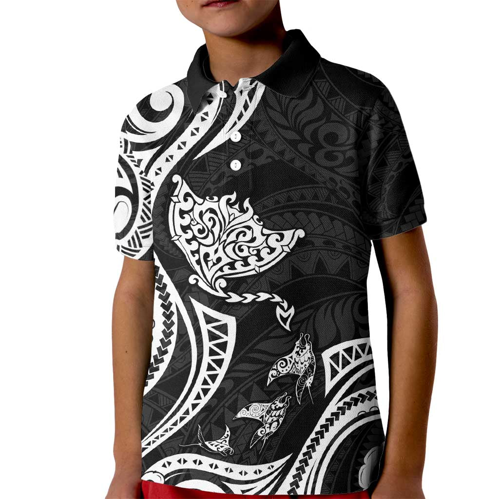 Hawaii Manta Ray Kid Polo Shirt Polynesian Art Tattoo