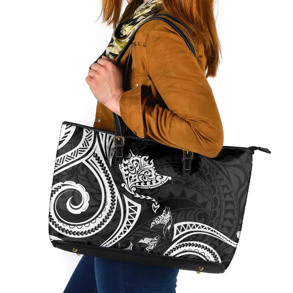 Hawaii Manta Ray Leather Tote Bag Polynesian Art Tattoo