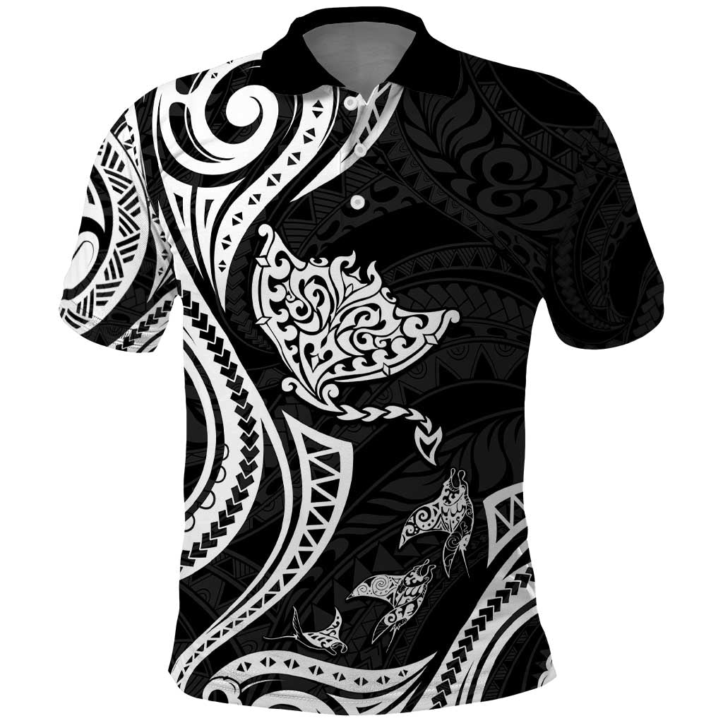 Hawaii Manta Ray Polo Shirt Polynesian Art Tattoo LT05 Black - Polynesian Pride
