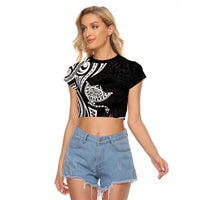 Hawaii Manta Ray Raglan Cropped T Shirt Polynesian Art Tattoo