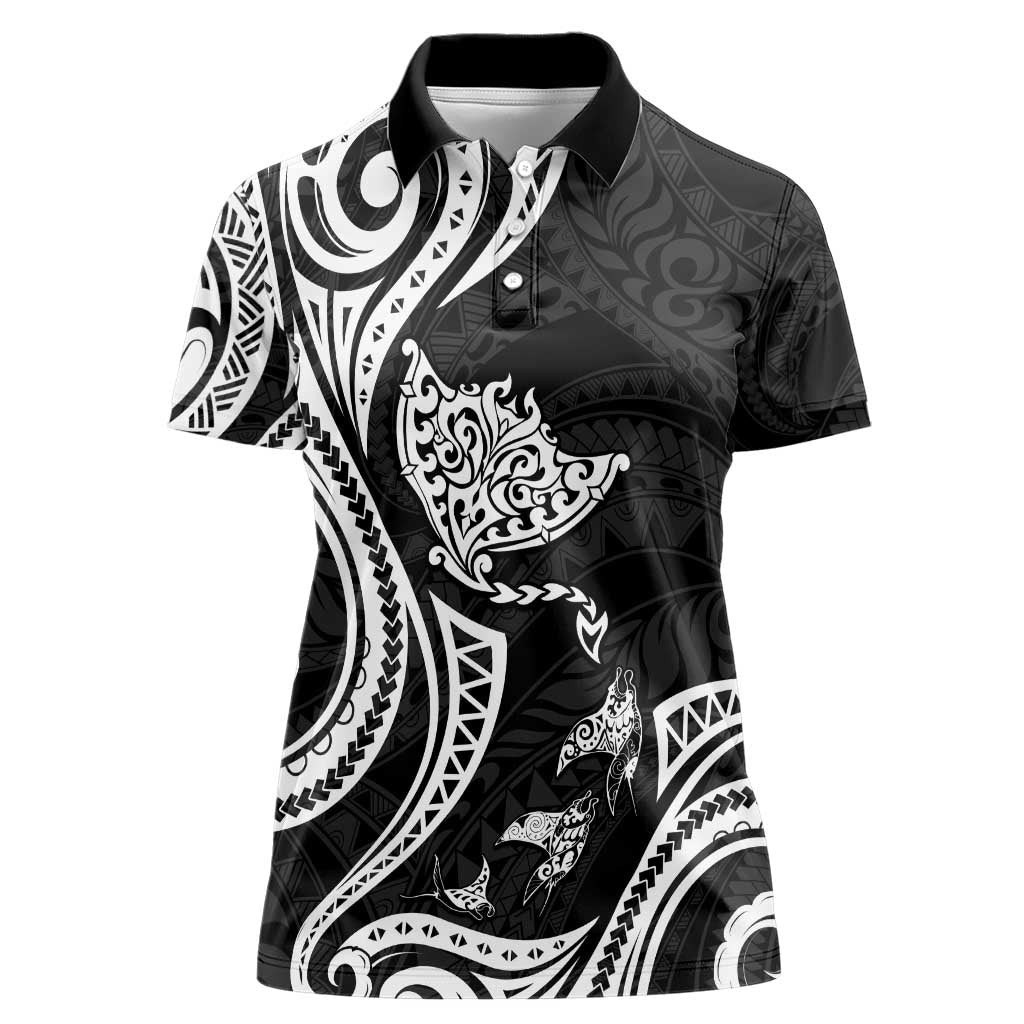 Hawaii Manta Ray Women Polo Shirt Polynesian Art Tattoo