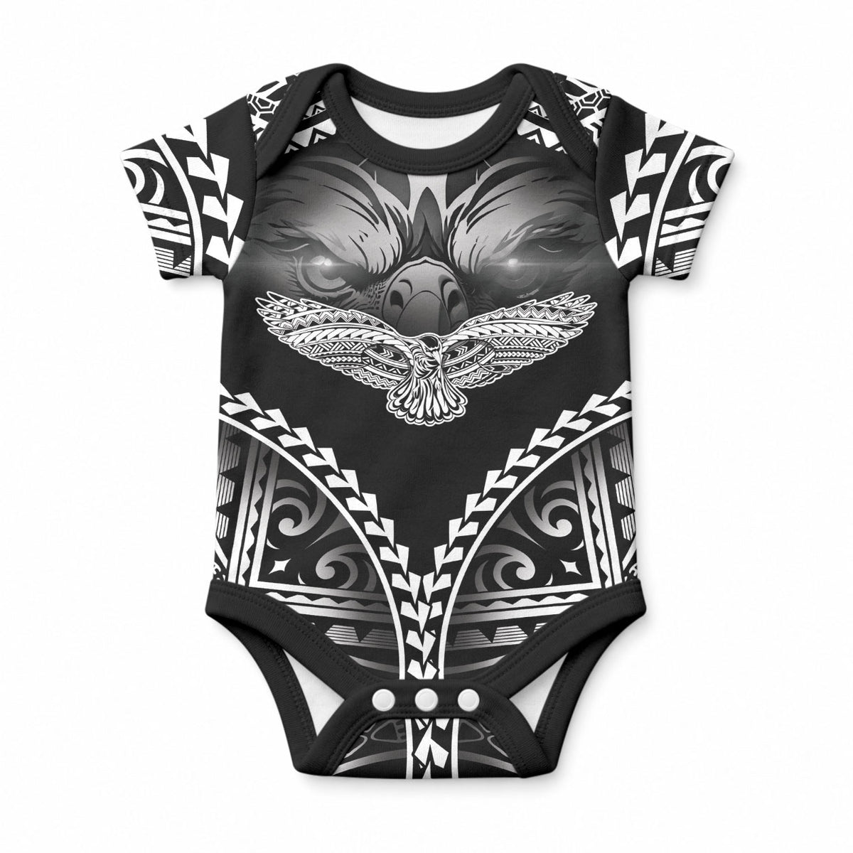 Hawaiian Hawk Baby Onesie Polynesian Pattern Style LT05 Black - Polynesian Pride