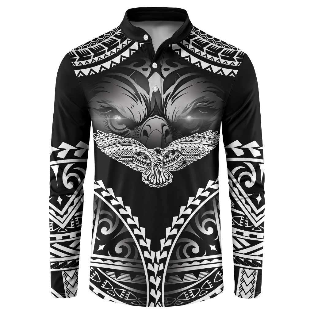 Hawaiian Hawk Button Sweatshirt Polynesian Pattern Style